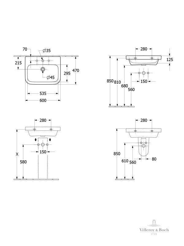 Lavabo 60x47 Arhitectura VILLEROY&BOCH 41886001 1