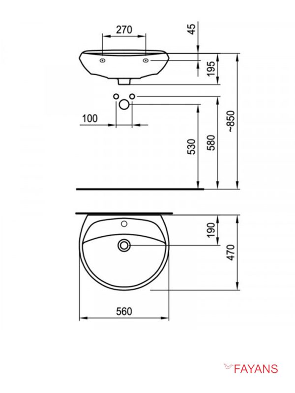 Lavabo za kupatilo 56 cm Fayans 2