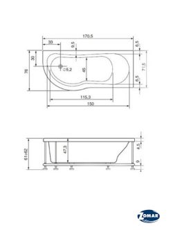 Zomar kada Glorija-leva 170x71.5/76cm sa oblogom-2