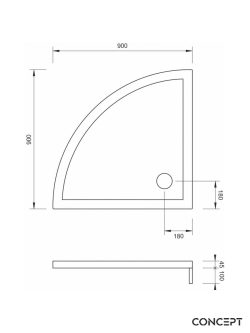 Minotti tuš kada polukružna 90x90cm Concept-2