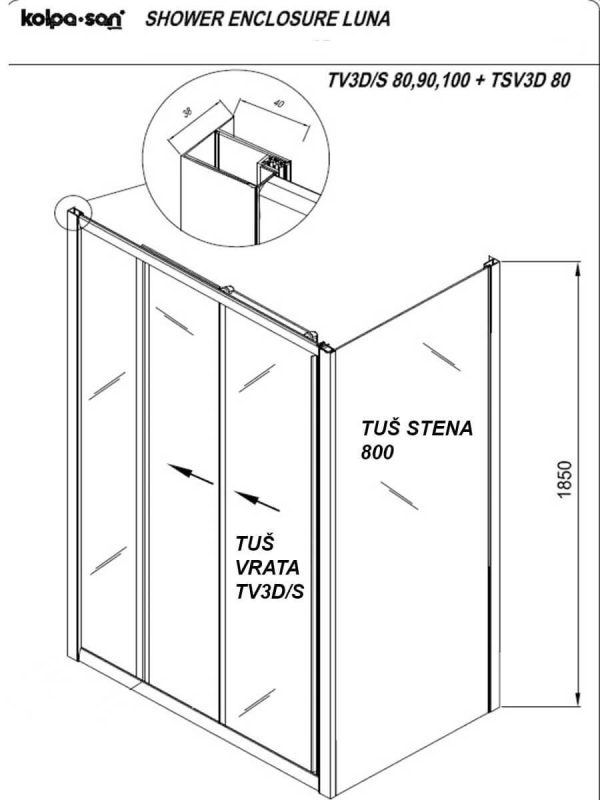 Tuš stena fiksno-staklo Kopla-San-Luna 80x185cm-2