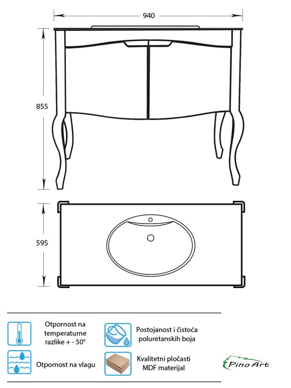 Lavabo sa ormaricem Pino Art Rustik 95 0344 2