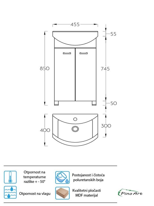 Lavabo sa ormarićem Pino-Art Klasik 45cm-0131