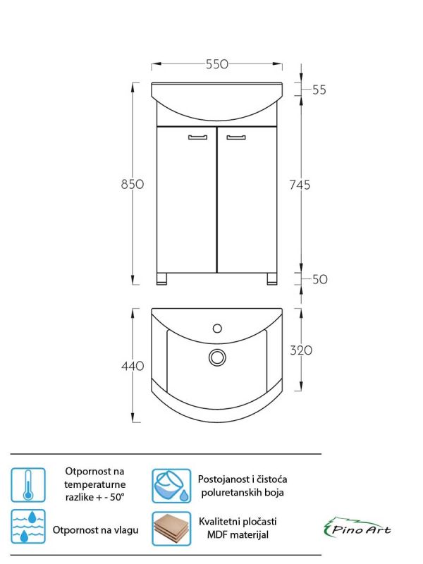 Lavabo sa ormarićem Pino-Art Klasik 55cm-0094