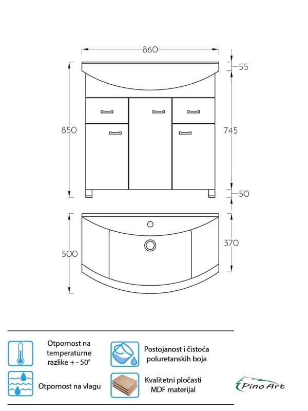 Lavabo sa ormarićem Pino-Art Klasik 85cm