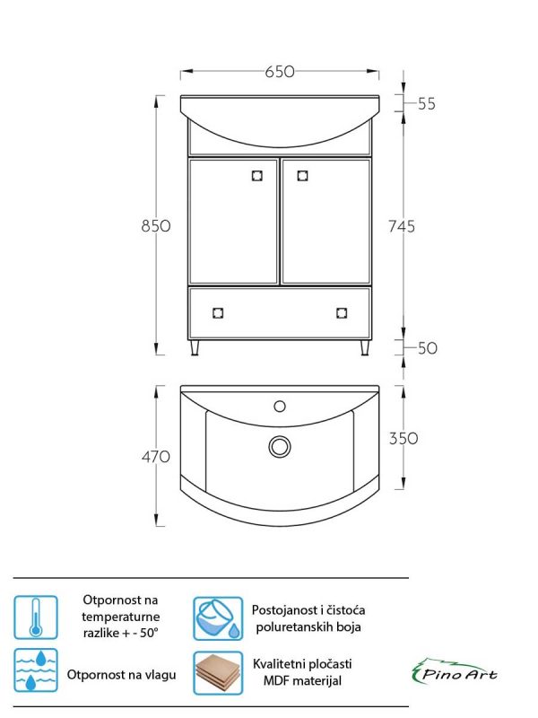 Lavabo sa ormarićem Pino-Art Mond 65cm-0034