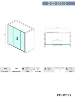 Tuš paravan C-02-22140 Concept 140x200cm-2