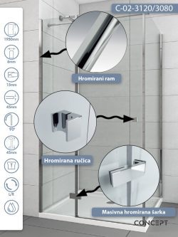 Tuš kabina C-02-3120/3080 120x80x1950cm Concept Fonte 1