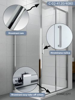 Tuš kabina C-02-4120/4080 120x80x195cm Concept Atlas 1