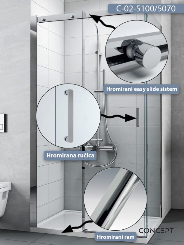 Tuš kabina C-02-5100/5070 100x70x195cm Concept Titan 1