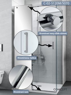 Tuš kabina C-02-5120M/5070 120x70x195cm Concept Titan sa ogledalom 1