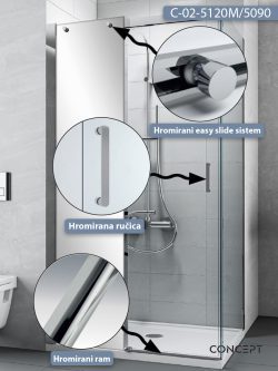 Tuš kabina C-02-5120M/5090 120x90x195cm Concept Titan sa ogledalom 1