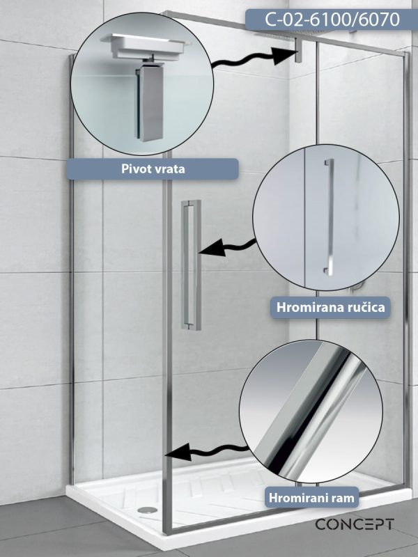 Tuš kabina C-02-6100/6070 100x70x200cm Concept Absolut sa pivot vratima 1