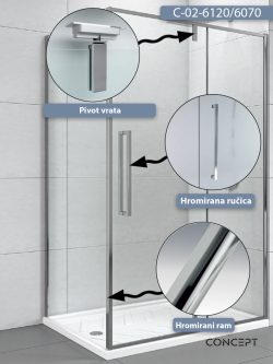Tuš kabina C-02-6120/6070 120x70x200cm Concept Absolut sa pivot vratima 1