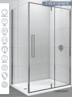 Tuš kabina C-02-6120/6070 120x70x200cm Concept Absolut sa pivot vratima