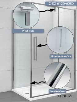 Tuš kabina C-02-6120/6080 120x80x200cm Concept Absolut sa pivot vratima 1