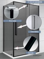 Tuš kabina C-02-6120/6090 100x80x200cm Concept Absolut black sa pivot vratima 1