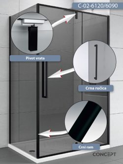 Tuš kabina C-02-6120/6090 100x80x200cm Concept Absolut black sa pivot vratima 1