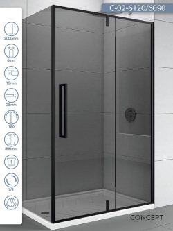 Tuš kabina C-02-6120/6090 100x80x200cm Concept Absolut black sa pivot vratima