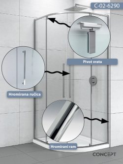 Tuš kabina C-02-6290 R90x200cm Concept Absolut sa pivot vratima 1