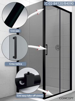 Tuš kabina C-02-B4120/B4090 120x90x200cm Concept Atlas black 1