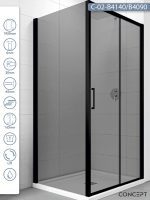 Tuš kabina C-02-B4140/B4090 140x80x200cm Concept Atlas black