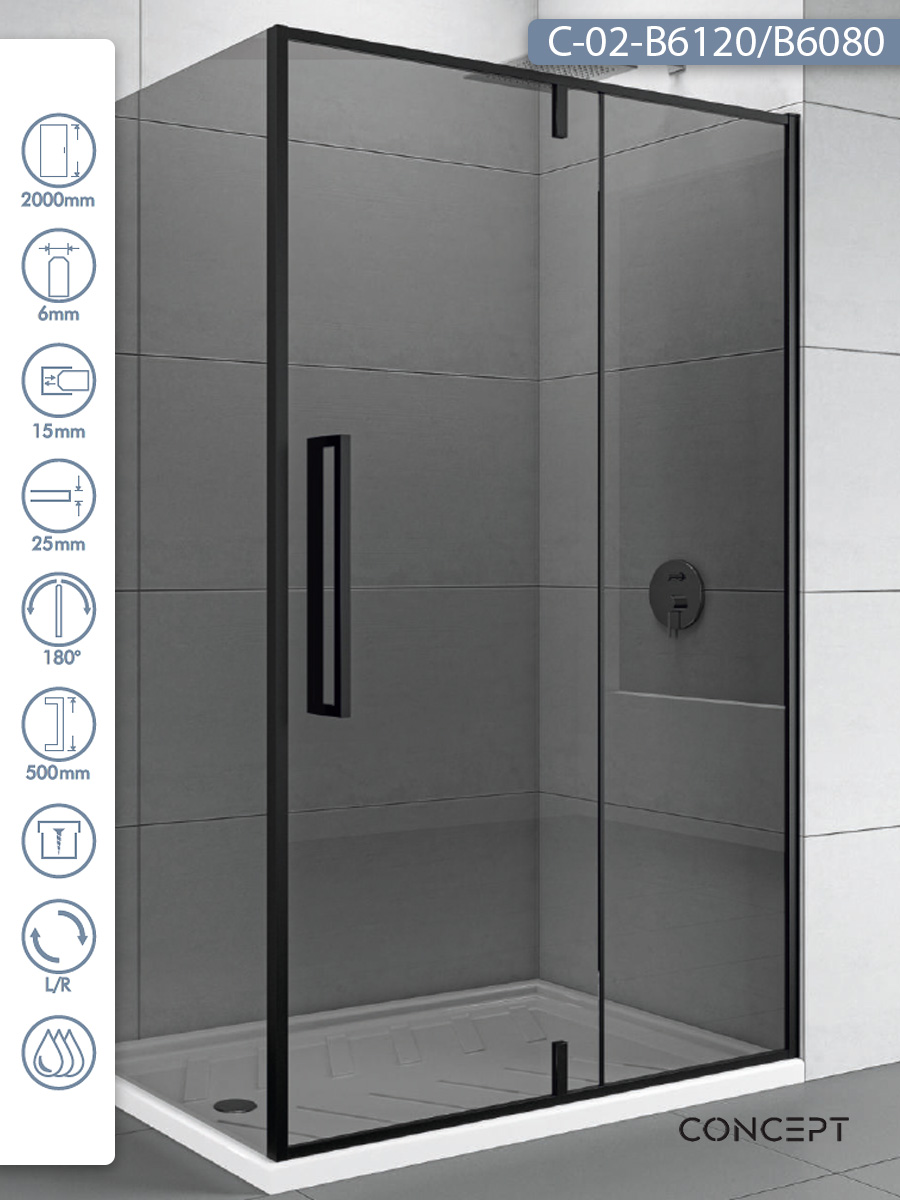Tus-kabina-C-02-B6100-B6080-100x80x200cm-Concept-Absolut-black-sa-pivot-vratima Tuš kabina C-02-B6100/B6080 100x80x200cm Concept Absolut black sa pivot vratima