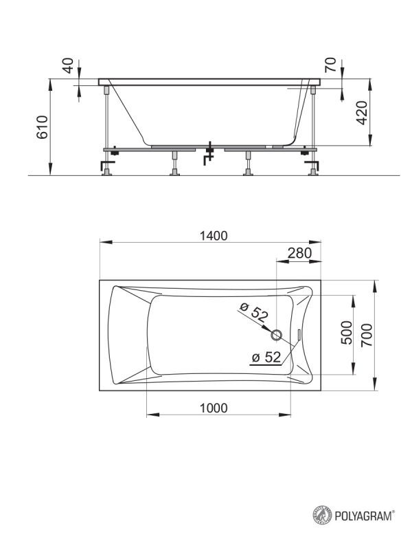 Kada sa oplatom i postoljem 140x70 Hera Polyagram 2