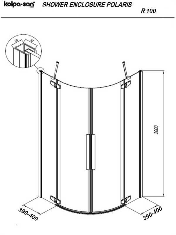 Tuš kabina Kolpa-San R100x200cm Polaris crni-ram-3