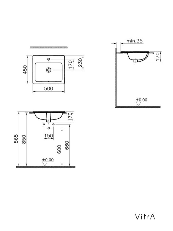 Lavabo za kupatilo S20 VITRA 5464B003-0001-50cm 1