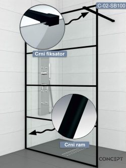 Tuš paravan-stena Monte-black Concept 100x200cm-2