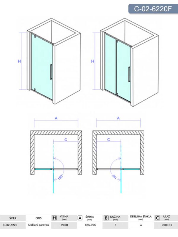 Tuš paravan C-02-6220F Concept Absolut 90x200cm-3