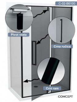 Tuš paravan C-02-B6100 Absolut-Black 100x200cm-2