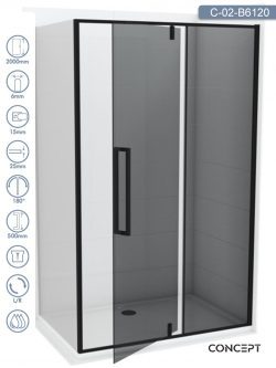 Tuš paravan C-02-B6120 Absolut-Black 120x200cm