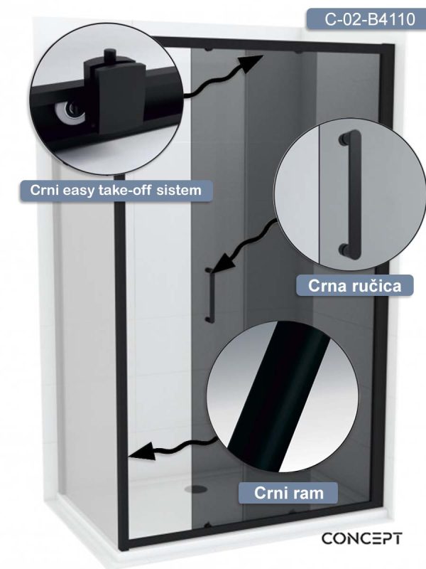 Tuš paravan C-02-B4110 Atlas-Black 110x195cm-2