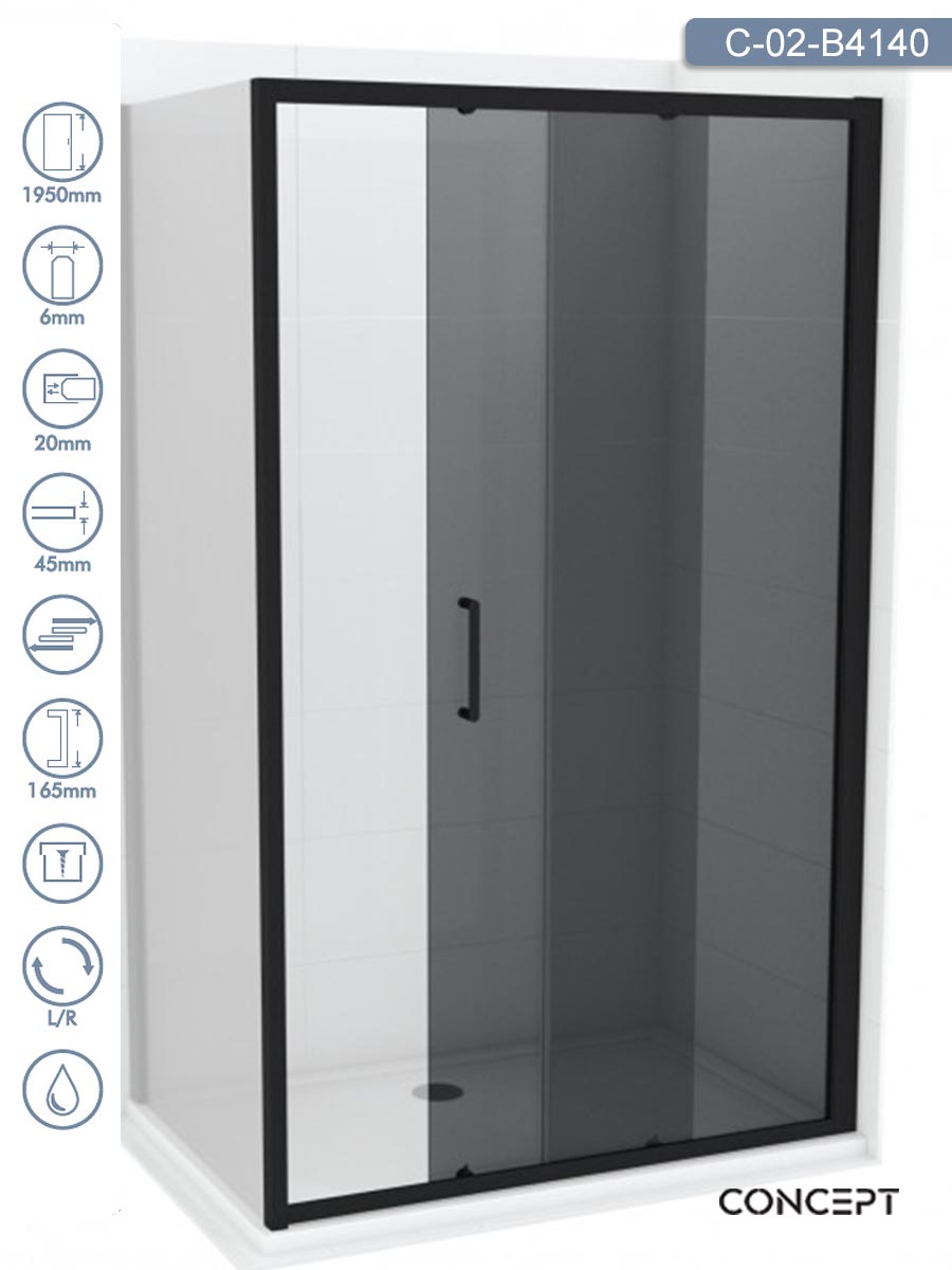 Tuš paravan C-02-B4140 Atlas-Black 140x195cm Tuš paravan C-02-B4140 Atlas-Black 140x195cm