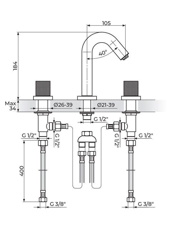 Baterija podgradna za lavabo S2 Black Rosan 230301B - Slika 2