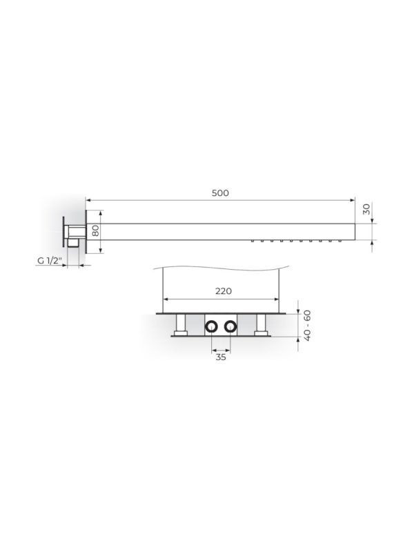 Tuš ruža sa mlazom i vodopadom PTRUSP50 Rosan 500x220mm - Slika 2