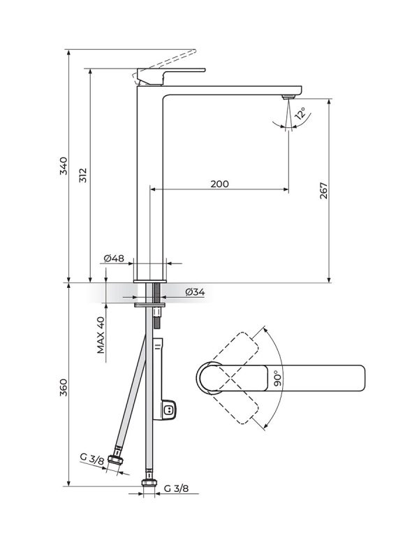 Baterija za lavabo S2 Rosan 230501 - Slika 2