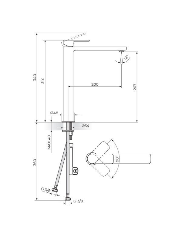 Baterija za lavabo S2 Black Rosan 230501B - Slika 2