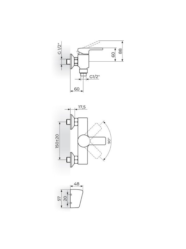 Baterija za tuš kadu sa ručnim tušem B/2 Rosan JB37101 - Slika 2