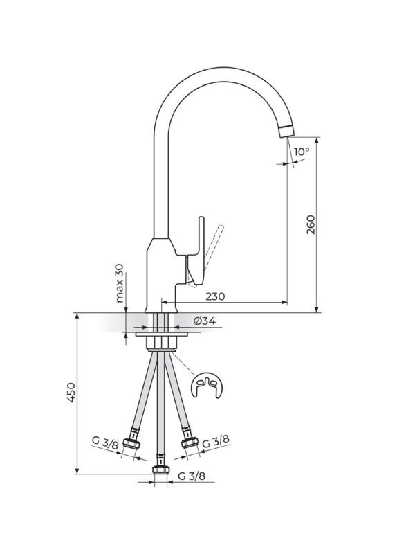 Baterija za sudoperu sa 3 cevi B/2 Rosan JB38223 - Slika 2