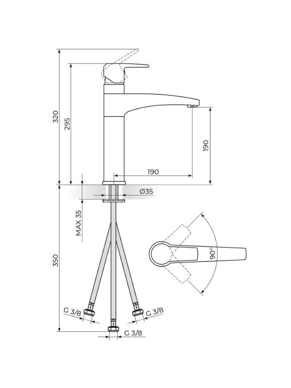 Baterija za sudoperu sa 3 cevi CubO3 Rosan JC38103 - Slika 2
