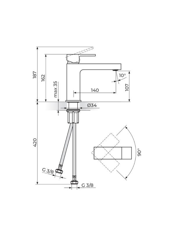Baterija za lavabo Quadro Black Rosan JQ30201B - Slika 2