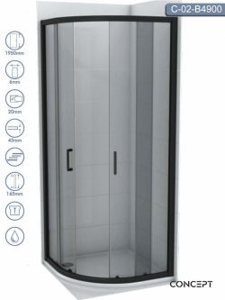 Tuš kabina C-02-B4900 Atlas-Black R90 crni-ram