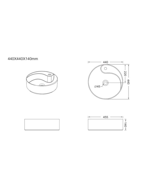 Lavabo nadgradni S/MOB/C 01 Linni 44cm - Slika 2