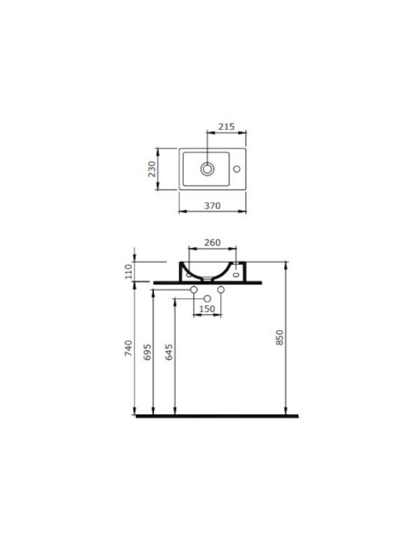 Lavabo nadgradni levi crni Milano Bocchi 37x23cm - Slika 2