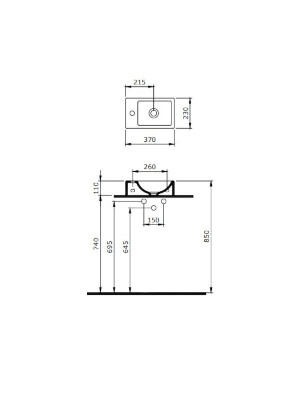 Lavabo nadgradni desni crni Milano Bocchi 37x23cm - Slika 2