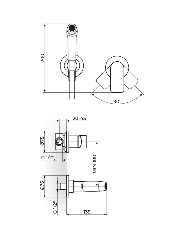 Higijenski tuš sa ugradnom baterijom S2 Rosan 239502 - Slika 2