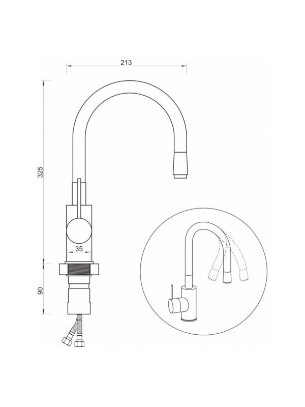 Baterija za sudoperu gibljiva Tubo Minotti-6138RBL 1